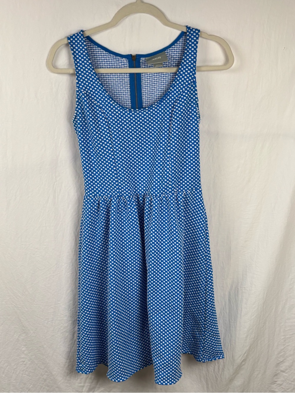 Maeve women’s small Blue and White Polka Dot Sleeveless Fit-and-Flare Dress